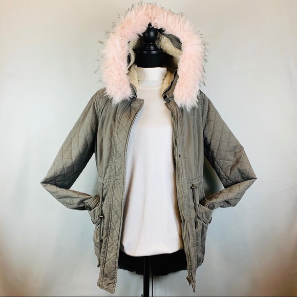 Mi a mi Army Mini Parka with Hood Gray  Women M - Picture 2 of 9
